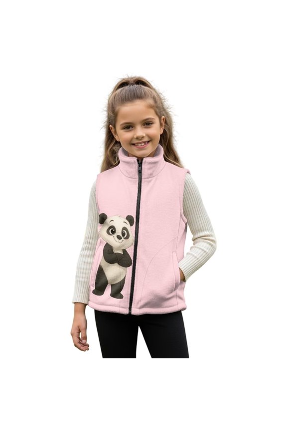Panda Outerwear for Girls 4T Trendy Y2K Vests Coat Ligntweight Soft Zip Up Sleeveless Jacket with Pockets Fall Winter Clothes