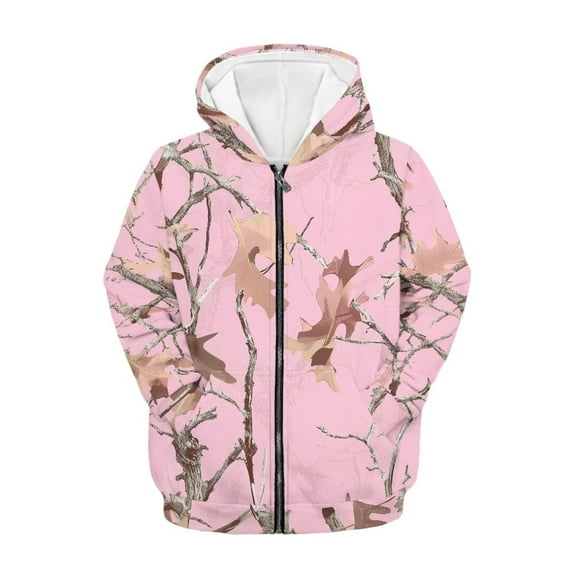 chaqlin Pink Camo Hunting Hoodies for Girls 14-16 School Full-Zip Sweatshirts Boys Long Sleeve Hooded Jacket Casual Outerwear with Pocket Fall Winter Clothes