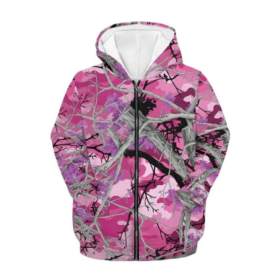 chaqlin Pink Camo Hunting Hoodies for Girls Boys Trendy Y2K Zip Up Hoodie Kids Long Sleeve Sweatshirts Lightweight Loose Hooded Jackets with Pocket