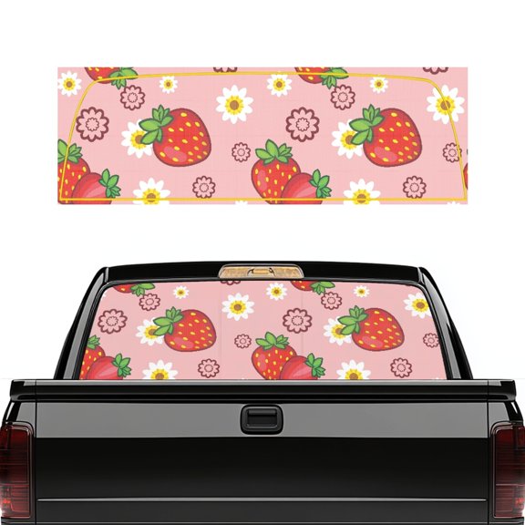 chaqlin Pink Strawberry Truck Back Window Decals Perforated Personalized Graphic Rear Window Sticker Easy Install for Cars Trucks SUV