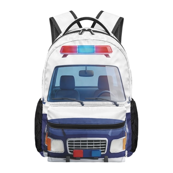 chaqlin Police Car Backpack for School Girls Travel Daypack Elementary School Bag Lightweight Large Capacity Rucksack