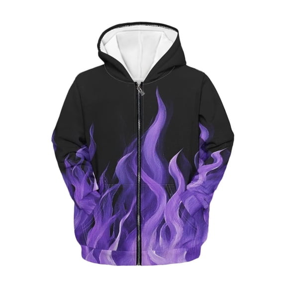 chaqlin Purple Fire Flame Hoodies for Boys Girls Trendy Y2K Zipper Hoodie Soft Long Sleeve Full-Zip Sweatshirts Casual Sports Jacket with Pocket