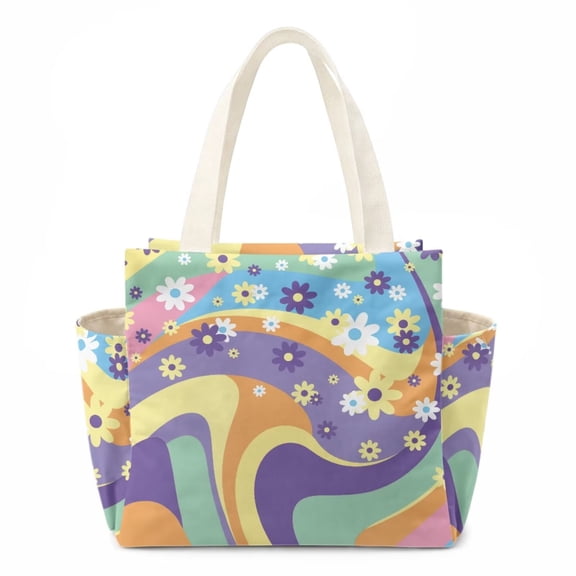 chaqlin Rainbow Boho Flower Print Lunch Bag for Women Reusable Lunch Box Adult Lunchbox Water Resistant Tote Bag Snack Food Containers for Picnic Work Office Outdoor