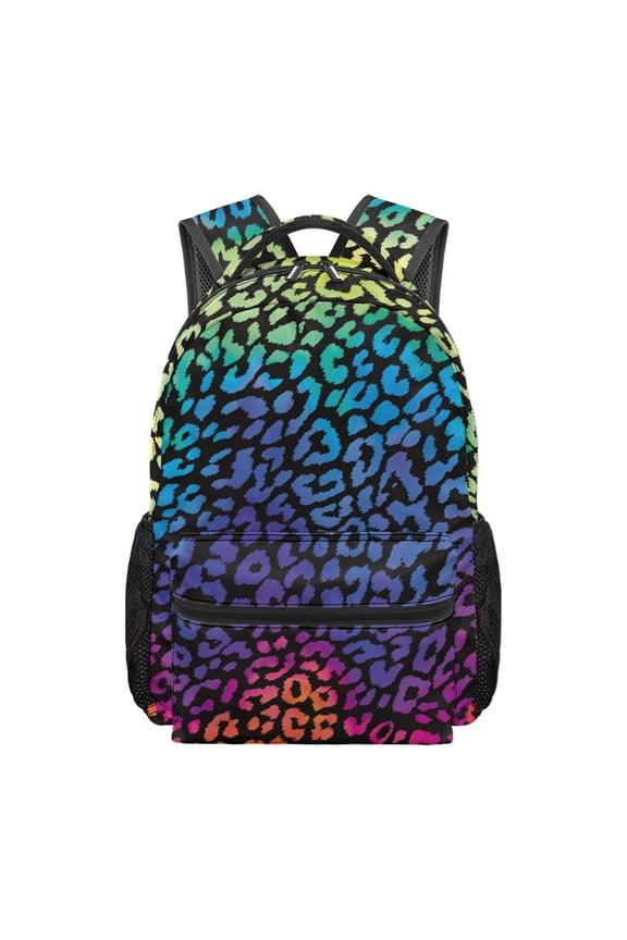 Rainbow Leopard Backpack for Girls Kids School Bag 17 Inch Bookbag Back To School Backpack Elementary Middle School Back Packs Large Capacity Kawaii Daypack