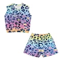 thumbnail image 1 of chaqlin Rainbow Leopard Print Girls 2 Piece Summer Outfits Sleeveless Round Neck Tank Top Elastic Waist Flare Pants with Pockets Trendy Vacation Clothes, 1 of 7