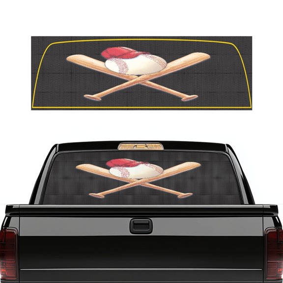 chaqlin Rear Window Decals for Trucks SUV One Way Vision Privacy, Perforated Back Window Film Sun Shade Graphic Sticker for Pickup , Baseball Crossed Bats