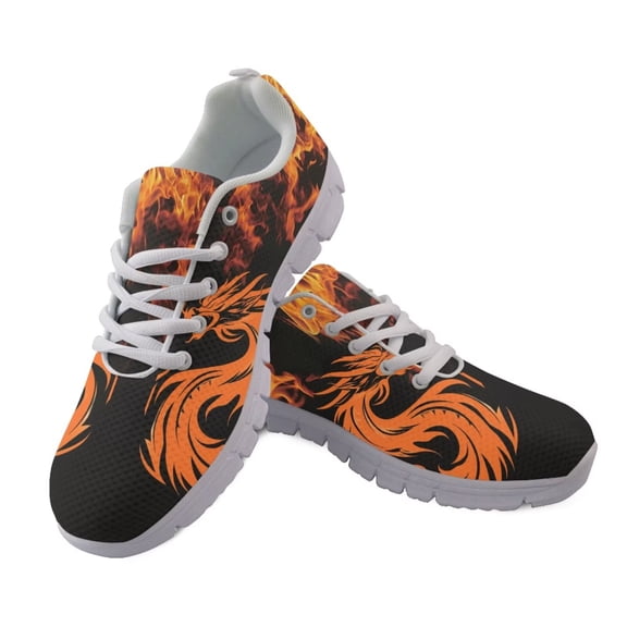 chaqlin Red Dragon Slip on Sneakers Men Size 4 Walking Mesh Shoes Fire Flame Print Lace Up Running Tennis Shoes Breathable Low Top Jogging Shoe