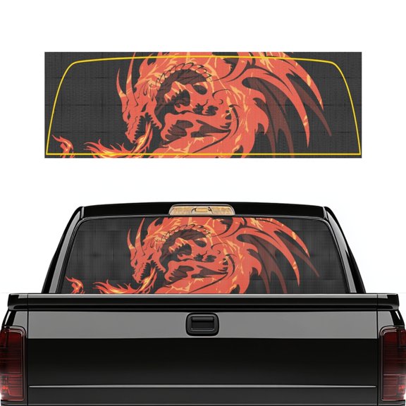 chaqlin Red Flame Dragon Rear Window Decal for Trucks SUV Sedan Perforated UV-Resistant Waterproof Back Windshield Graphic Sticker, Universal Fit