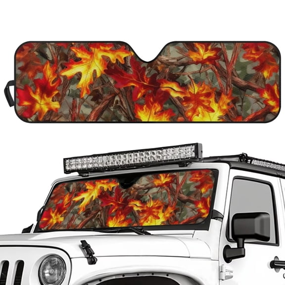 chaqlin Red Maple Hunting Forest Wood Windshield Sunshade for 2007-2023 Wrangler Rubicon Sahara TJ JK JKU 2 & 4 Door Car Sun Shade Fashion Sun Shade for SUV Front Windshield