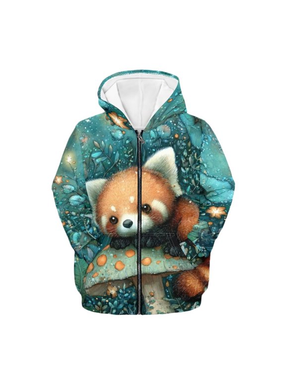 Red Panda Zip up Hoodies for Girls 6-7 Cute Hooded Jacket Kids Long Sleeve Zipper Sweatshirts Lightweight Loose Fit Sports Coat with Pockets