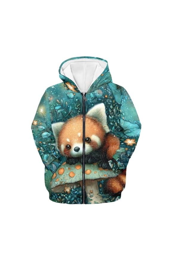 Red Panda Zip up Hoodies for Girls 6-7 Cute Hooded Jacket Kids Long Sleeve Zipper Sweatshirts Lightweight Loose Fit Sports Coat with Pockets