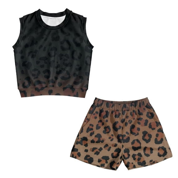 chaqlin Retro Leopard Print Girls Shorts Sets 2 Pieces Outfits Elastic Waist Tank Top Summer Workout Shorts with Pockets Matching Set for Girls Kids 5-14y