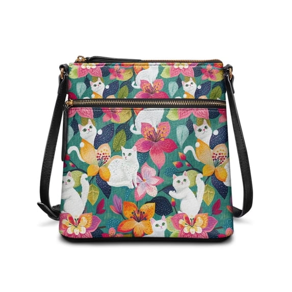 chaqlin Satchel Bag Cats Floral Crossbody Purse Women's Crossbody ...