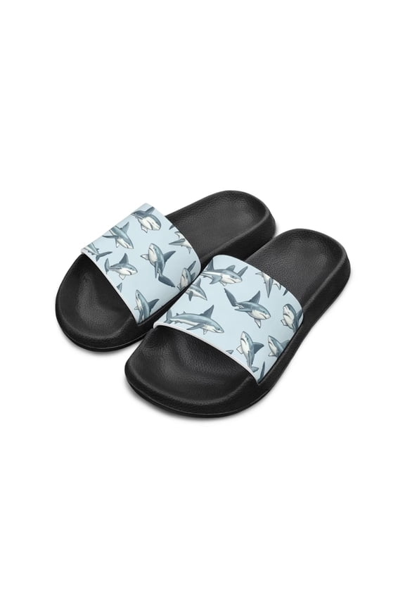 Shark Print Slip On Sandals for Boys Thick Sole Beach Sandals Casual Kids Slides, Blue
