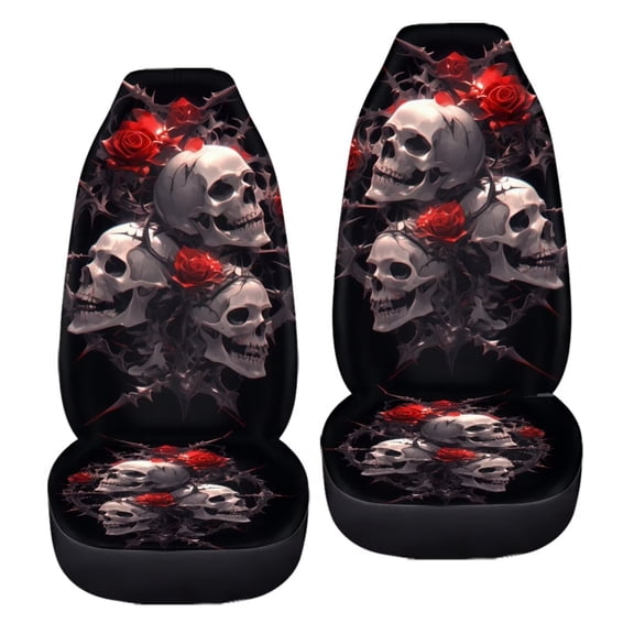 chaqlin Skull Auto Seat Cover Washable Car Seat Cover Protector Front Seats Elastic Polyester Car Interior Automotive Suitable for Most Cars,SUV,Sedan