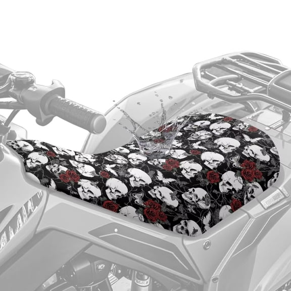 chaqlin Skull Rose Butterfly ATV Seat Cover Breathable ATV Seat Cover Protector Non-Slip Four Wheeler Accessories for Sportsman Rancher Foreman Scramble Seats