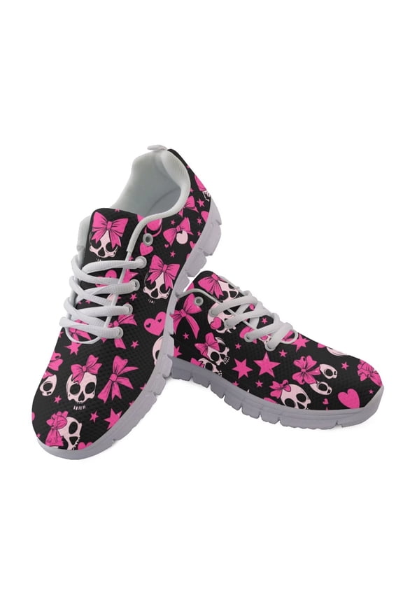 Skull Slip on Sneakers Women Size 7 Walking Mesh Shoes Bow Tie Lace Up Running Sneaker Comfortable Work Flats Outdoor Fitness Sports Shoes