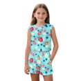 thumbnail image 1 of chaqlin Strawberries-Blue Print Girls Summer Clothes Two Piece Outfits - Sleeveless Tank Top & Soft Elastic Waist Shorts with Pockets for Running Yoga, 1 of 7