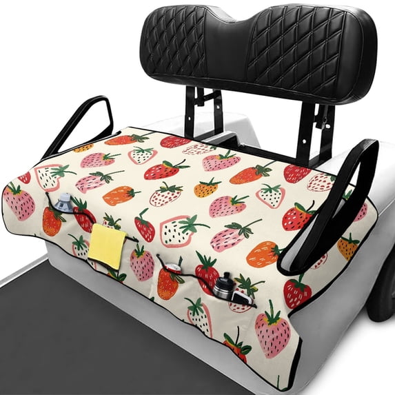 chaqlin Strawberry Pattern Golf Cart Seat Cover Non-slip, 4 Pockets, Suitable for Golf Carts, Fit for Club Car