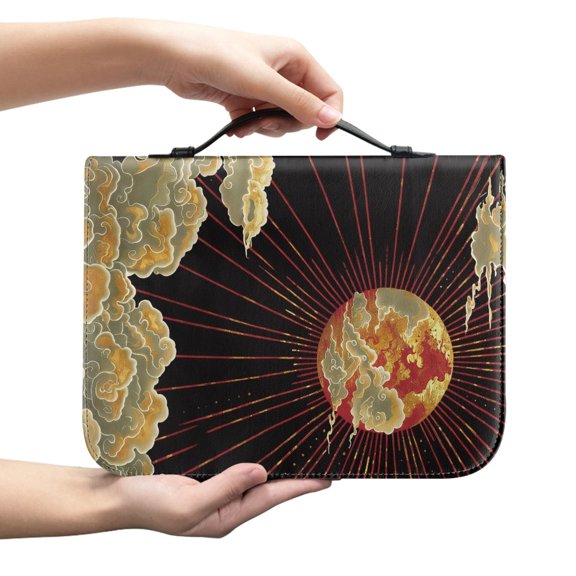chaqlin Sun Clouds Print Bible Covers for Women Leather Bible Book Carrying Case with Padded Handle & Multi Pockets to Organize Scripture Books,Pens & Daily Essentials for Church