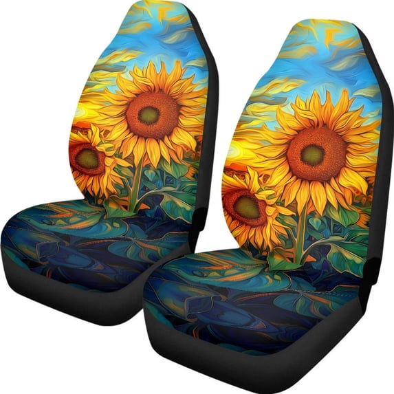 chaqlin Sunflower Car Seat Covers 2 Piece Vehicle Front Seat Protector Breathable High Back Auto Seat Covers for Women Men