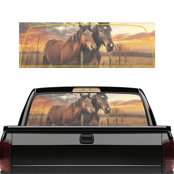 chaqlin Sunset Brown Horses Rear Window Decals for Trucks - Back Window Decals Fit Most Pickup Trucks SUV, Back Window Decal for Car Personalized Decoration Easy Install