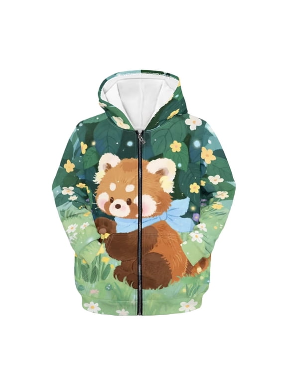 Teen Girl Hoodies Trendy Red Panda Zip Up Hoodie Long Sleeve Hooded Sweatshirts Kids School Jackets Causal Sports Coat with Pockets