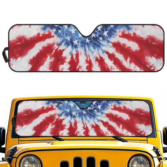 chaqlin Tie-Dye American Flag Classic Windshield Sun Shade Foldable Car Front Window Sunshade - Best Heat Shield Reflector Cover - Blocks Max UV Rays & Keeps Your Vehicle Cool