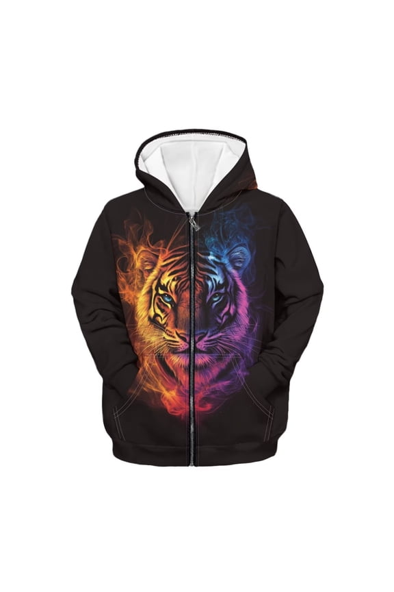 Tiger Hoodies for Boys 6-7 Trendy Zip Up Hoodie Jacket Casual Long Sleeve Hooded Sweatshirts Lightweight Loose Fit Sports Coat with Pockets