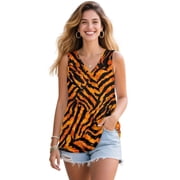 chaqlin Tiger Print Sleeveless Shirts for Women V Neck Tank Tops Lightweight T Shirt Blouse Tunic Shirt S-5XL