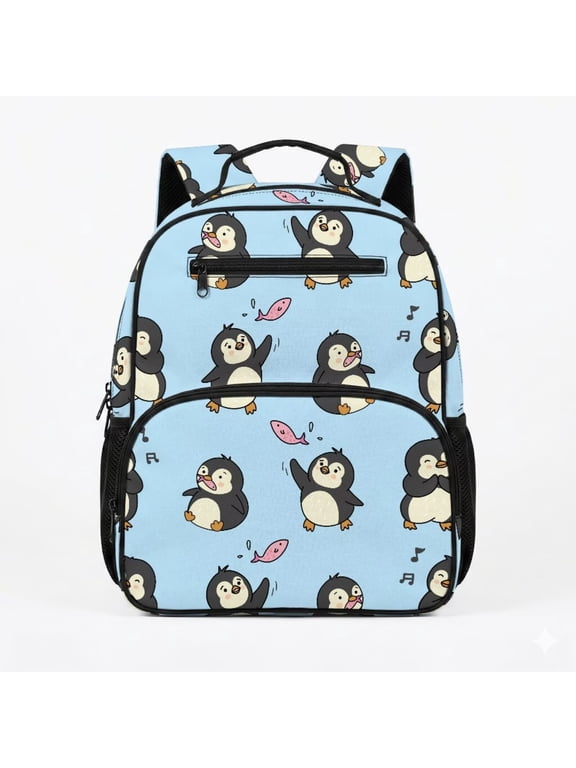 Toddler Cute Penguin Backpack for Boys 3-8, Preschool Kindergarten Kids Bookbag, 13.5" Lightweight School Pack with Front Zip Pockets