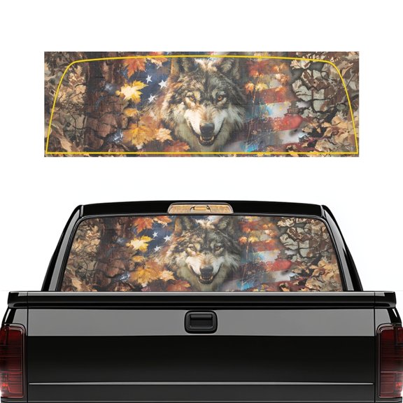 chaqlin Truck Back Window Decals Perforated Wrap Universal Rear Window Sticker Fits Most Pickup Trucks SUV , Wolf Camo US Flag