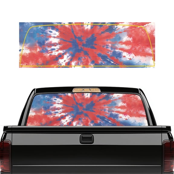 chaqlin Truck Rear Window Decal Personalized Decoration Perforated UV-Proof Back Windshield Sticker, Waterproof Graphic Film for Pickup SUV , Red White Blue Tie-Dye