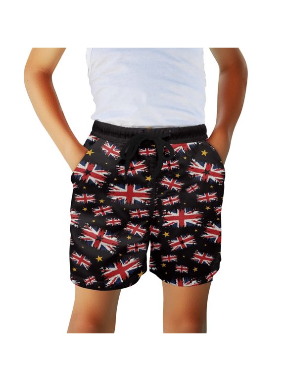UK Flag Print Boys Swim Trunks Quick Dry Swimming Trunks Board Shorts with Side Pocket Drawstring Bathing Suit Little Kids Swimsuit Shorts for Summer Vacation