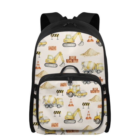 chaqlin Vehicle Print 17 Inch Bookbag with Lunch Box for 5th Grade Boys Lightweight Boys Large Backpack with Adjustable Shoulder Straps and Side Pockets for 6-12 Years Old Boy