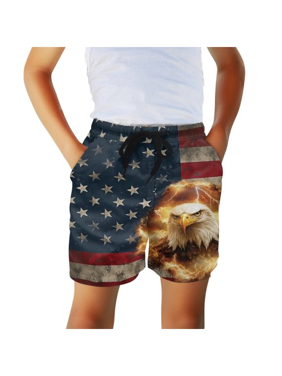Vintage American Flag Eagle Boys Swim Trunks Little Kids Board Shorts Quick Dry Boys Bathing Suit Swimsuit Shorts with Pocket Drawstring Swimwear for Summer