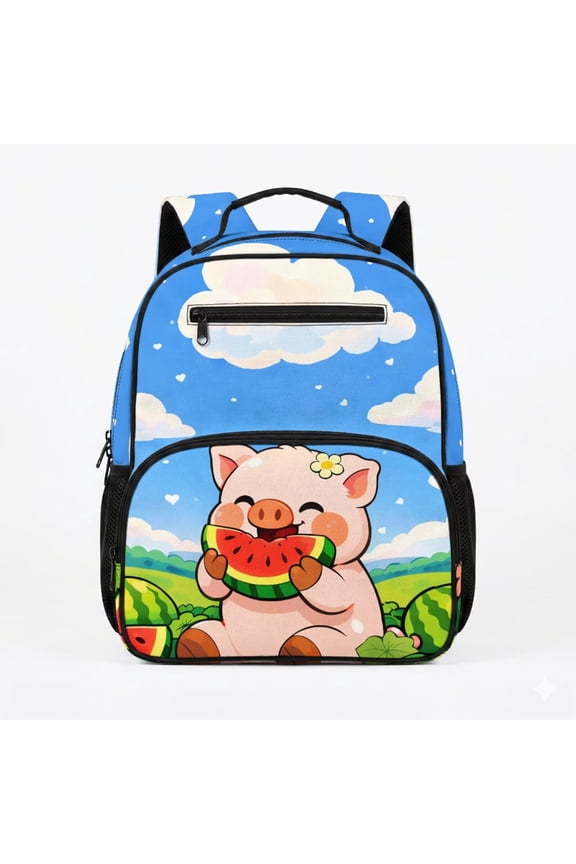 Watermelon Piggy Cartoon Toddler Backpack for Boy Girl Age 3-6 13.5 Inch Preschool Kindergarten Bookbag Childbag Little Kids Daypack
