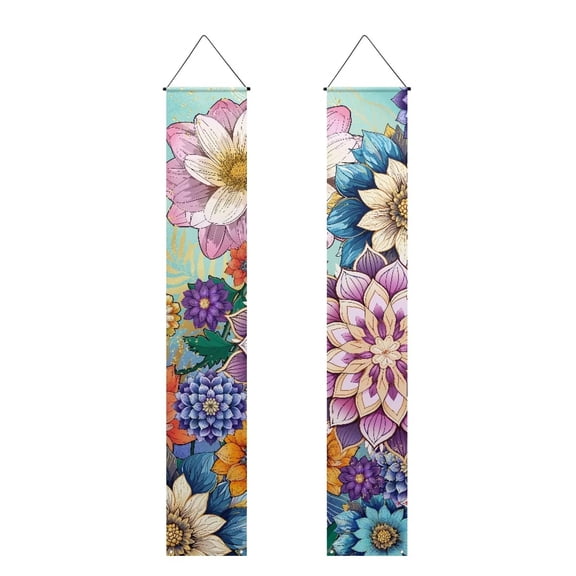 chaqlin Welcome Porch Banner Sign, Bright Mandala Blossoms Print Hanging Wall Sign Flag Set of 2, Festival Decorations Porch Banner Door Decorations Seasonal Farmhouse Decor