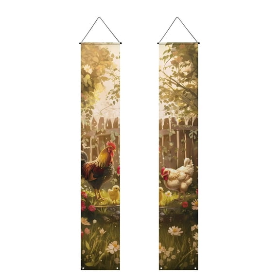 chaqlin Welcome Porch Sign, Cute Chicken Hanging Wall Sign Banner Flag Set of 2, Festival Decorations Porch Banner Door Decorations Seasonal Farmhouse Decor for Outdoor Indoor
