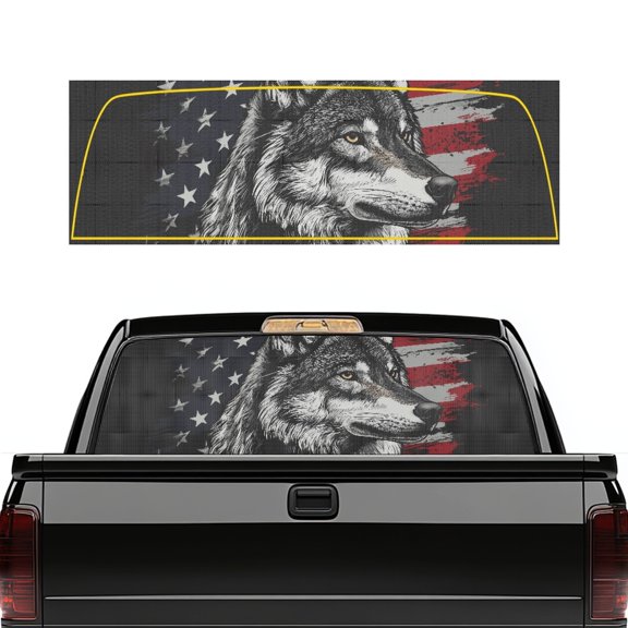 chaqlin Wolf American Flag Large Rear Window Decals Perforated for Trucks, SUV, Sedan, UV Waterproof Back Windshield Graphics Car Sticker Fits Most Vehicles