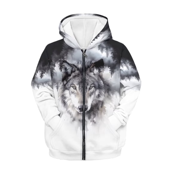 chaqlin Wolf Hoodies for Boys Trendy Y2K Full-Zip Sweatshirt Casual Long Sleeve Hoodie Jacket Kids School Jacket with Pocket Fall Winter Clothes