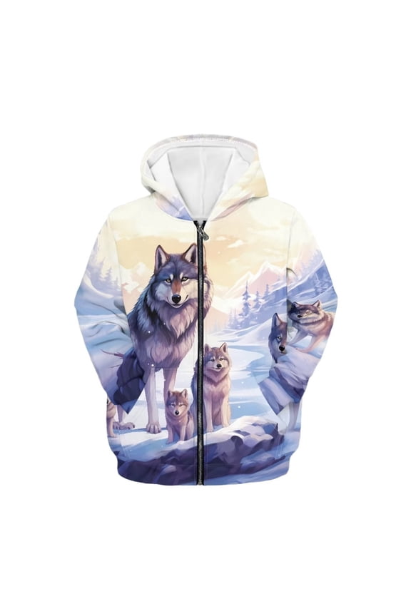 Wolf Hoodies for Girls Boys 11-13 Trendy Y2K Zip Up Hooded Sweatshirts Lightweight Long Sleeve Sports Jacket Kids Pullover Tops with Pockets