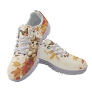 chaqlin Women Cat Walking Shoes Slip On Tennis Mesh Sneakers Fall Maple Leaf Breathable Lace Up Running Shoes Comfortable Office Work Flat