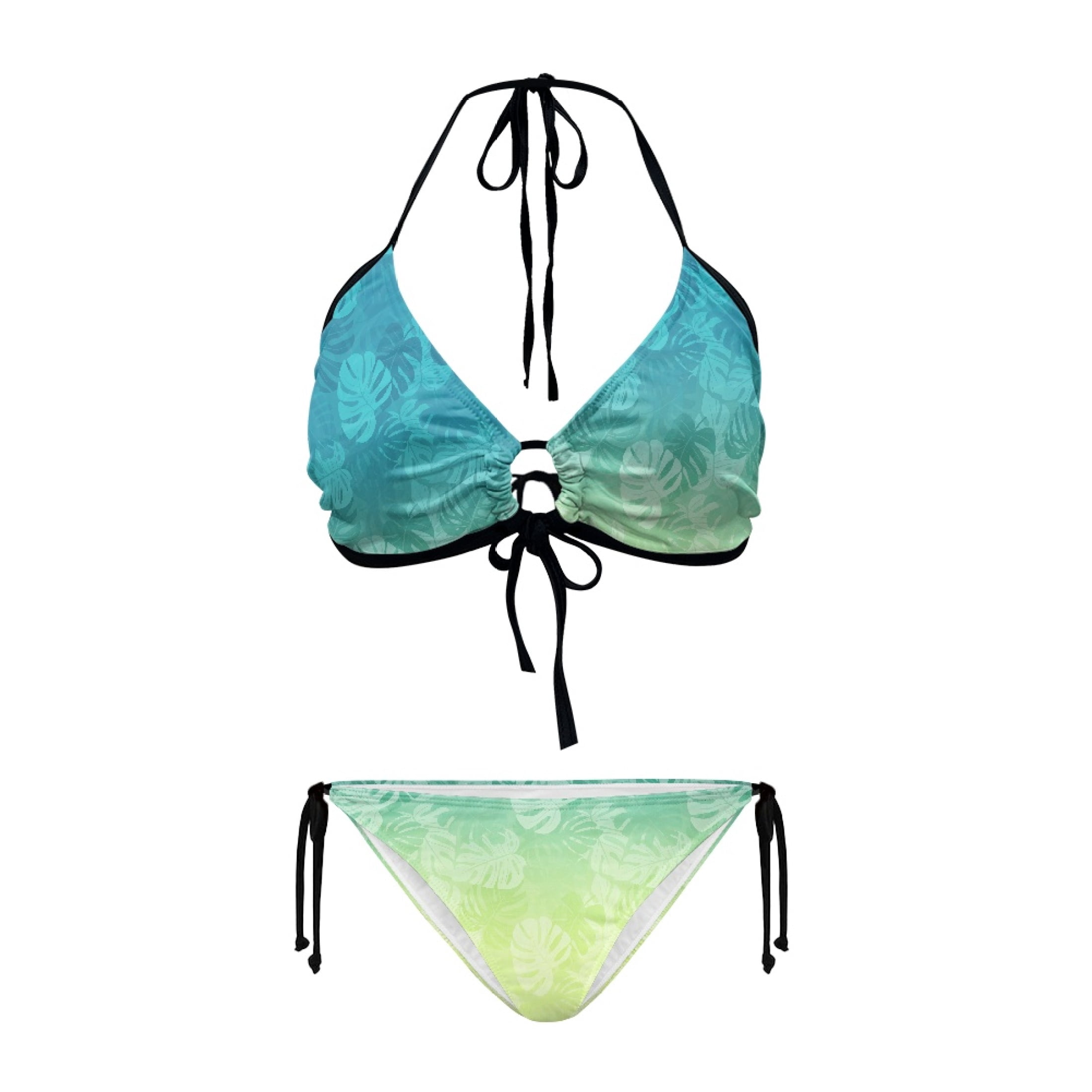 chaqlin Women's Gradient Tropical Monstera Leaf Bikini Set - Halter ...