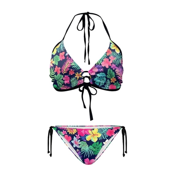 chaqlin Women's Halter Neck Two Piece Bikini Set - Vibrant Tropical Floral Print, Tie Side Bottoms for Beach & Pool Vacation, Quick Dry & Stretchy Swimwear