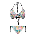 thumbnail image 1 of chaqlin Women's Halter Triangle Bikini Set - Tropical Floral & Pineapple Print, Tie Side Two Piece Swimsuit for Beach Vacation & Pool Party, 1 of 9