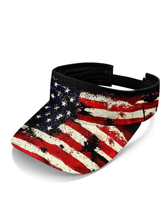 Women’s Open Top Sun Visor Adjustable Lightweight Sport Hat for Running Tennis Beach Outdoor Activities USA Flag Print