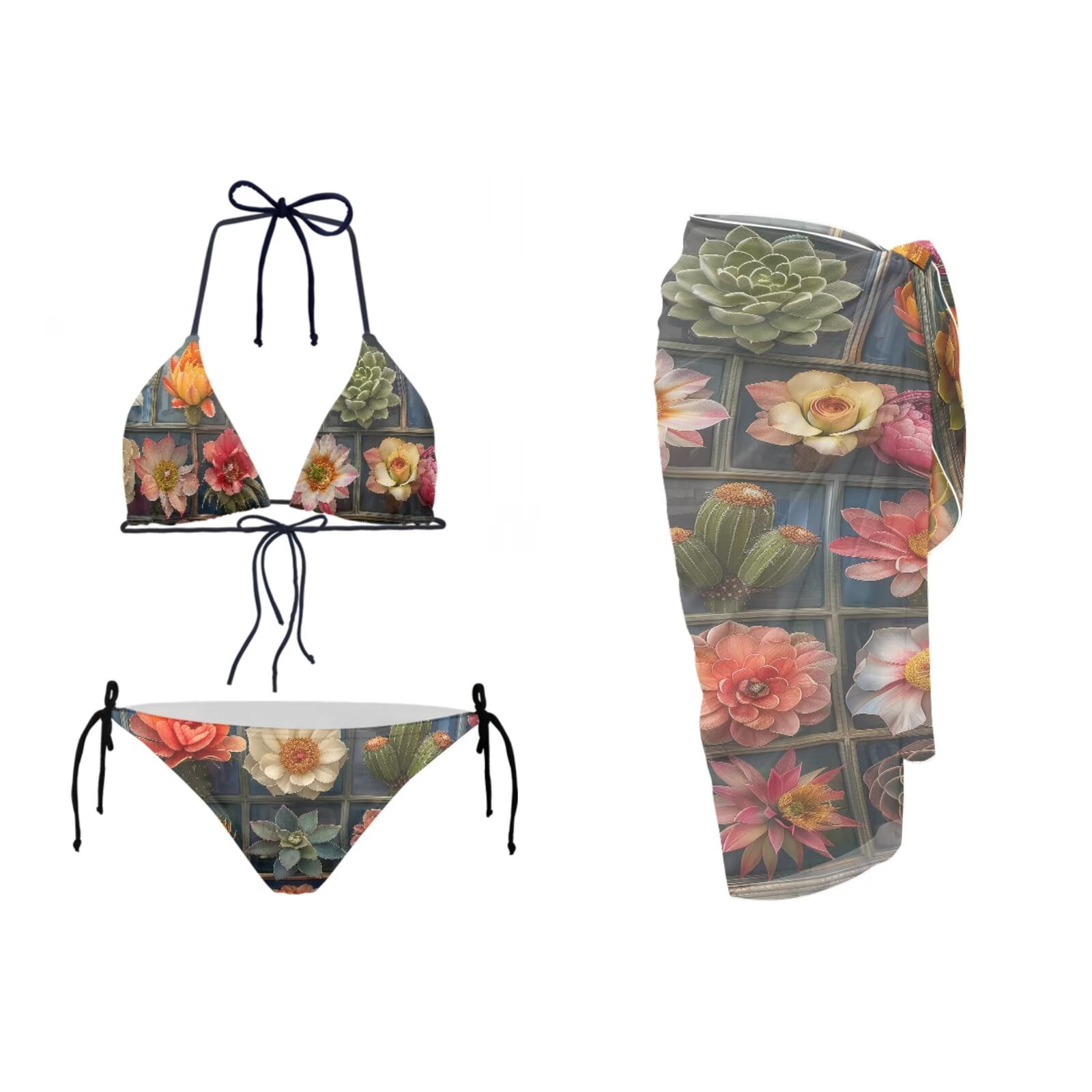 chaqlin Women’s Sexy Bikini Sets Bright Blossom Print Backless Halter ...