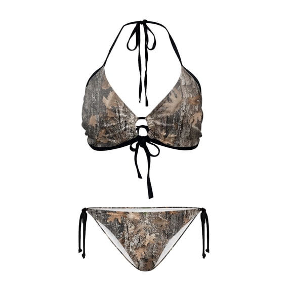 chaqlin Women's Woodland Camo Halter Triangle Bikini Set - Quick Dry Tie Side Two Piece Swimsuit for Beach & Pool Vacation
