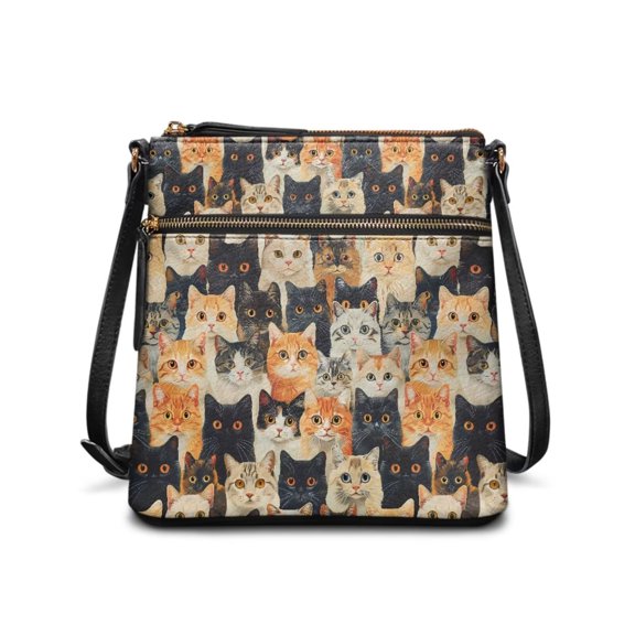 chaqlin Womens Crossbody Bag Cat Pattern Purse Crossbody Adjustable Portable Cell Phone Zipper Pockets Large Wallet for Travel Party Leather Tote Bag